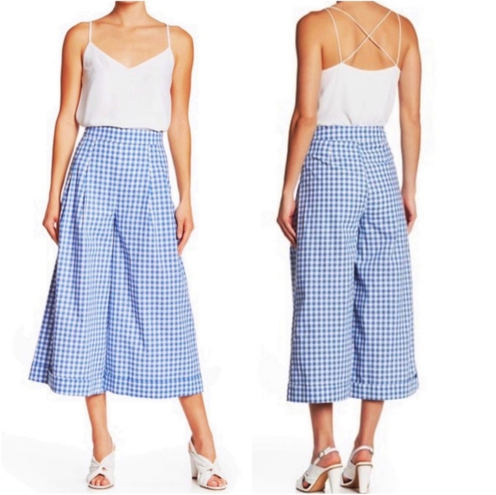 English Factory Gingham High Waist Pleated Culotte Crop Pants Size Medium